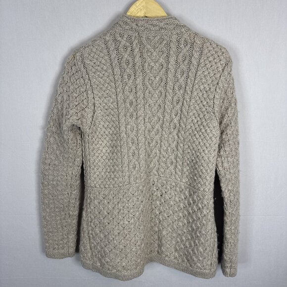 Aran Mor Ireland 100% Merino Wool Cable Knit Cardigan Sweater Women’s M Beige - Picture 5 of 6